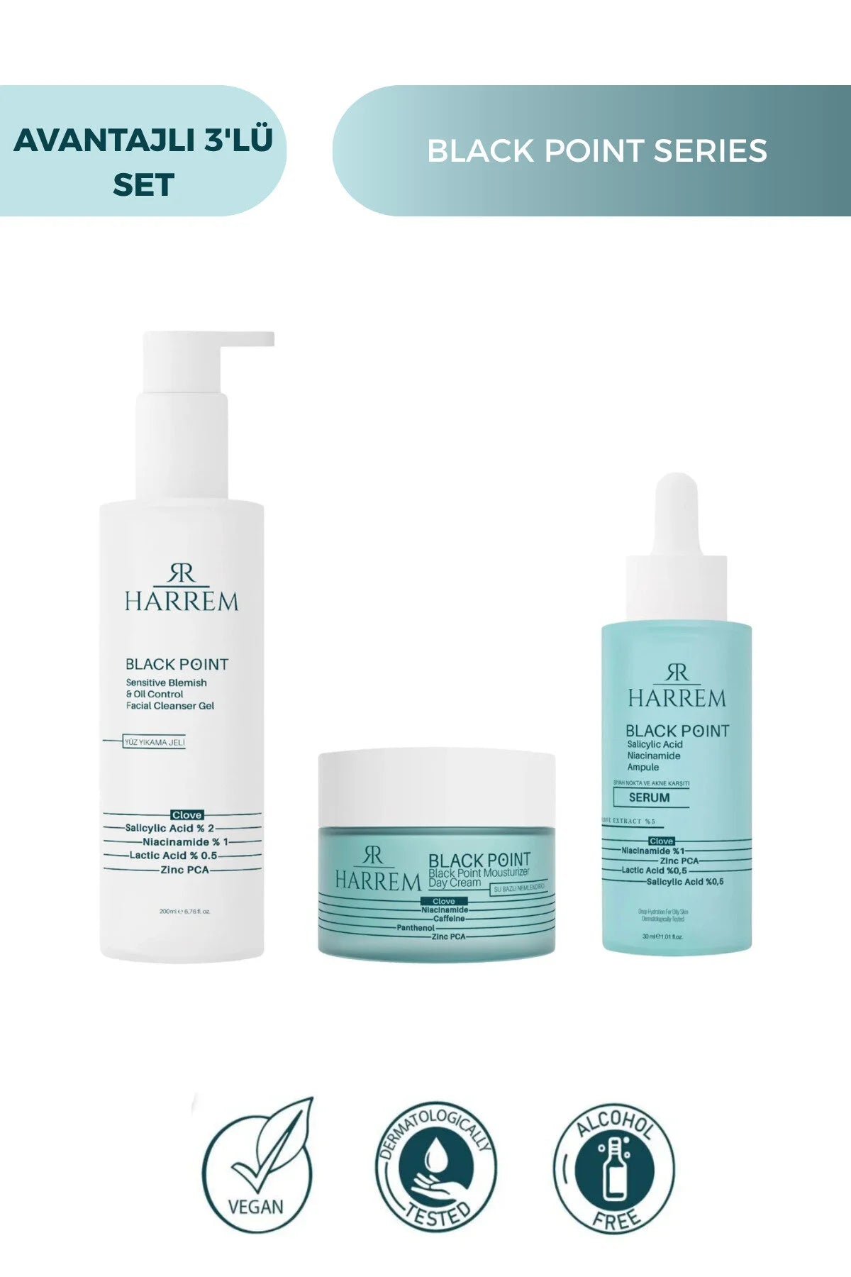 Akneli & Yağlı Karma Ciltler Black P.int Serum & Black P.int Krem & Black P.int Yüz Yıkama Jeli