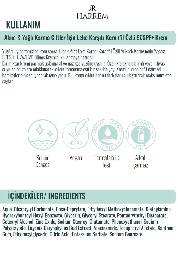 Akneli&yağlı Ciltler Leke Karşıtı Yüksek Koruyucu Yağsız Spf50 Uva/uvb Güneş Kremi 50 ml Black P.in
