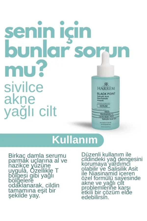 Akneli&Yağlı Cilt Tipleri İçin Niacinamide İçeren Cilt Bakım Serumu 30 ML Black P.int